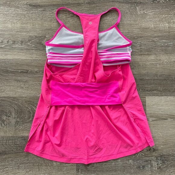 Lululemon Amped Tank Top Raspberry Glo Light Groovy Multi Stripe Cross - Picture 7 of 7